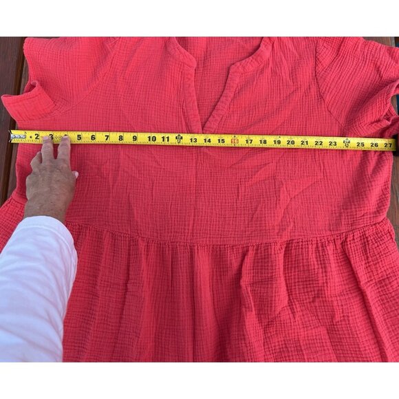 Lucky Brand red gauze tiered short sleeve boho flowy dress 3X lightweight - Picture 6 of 7